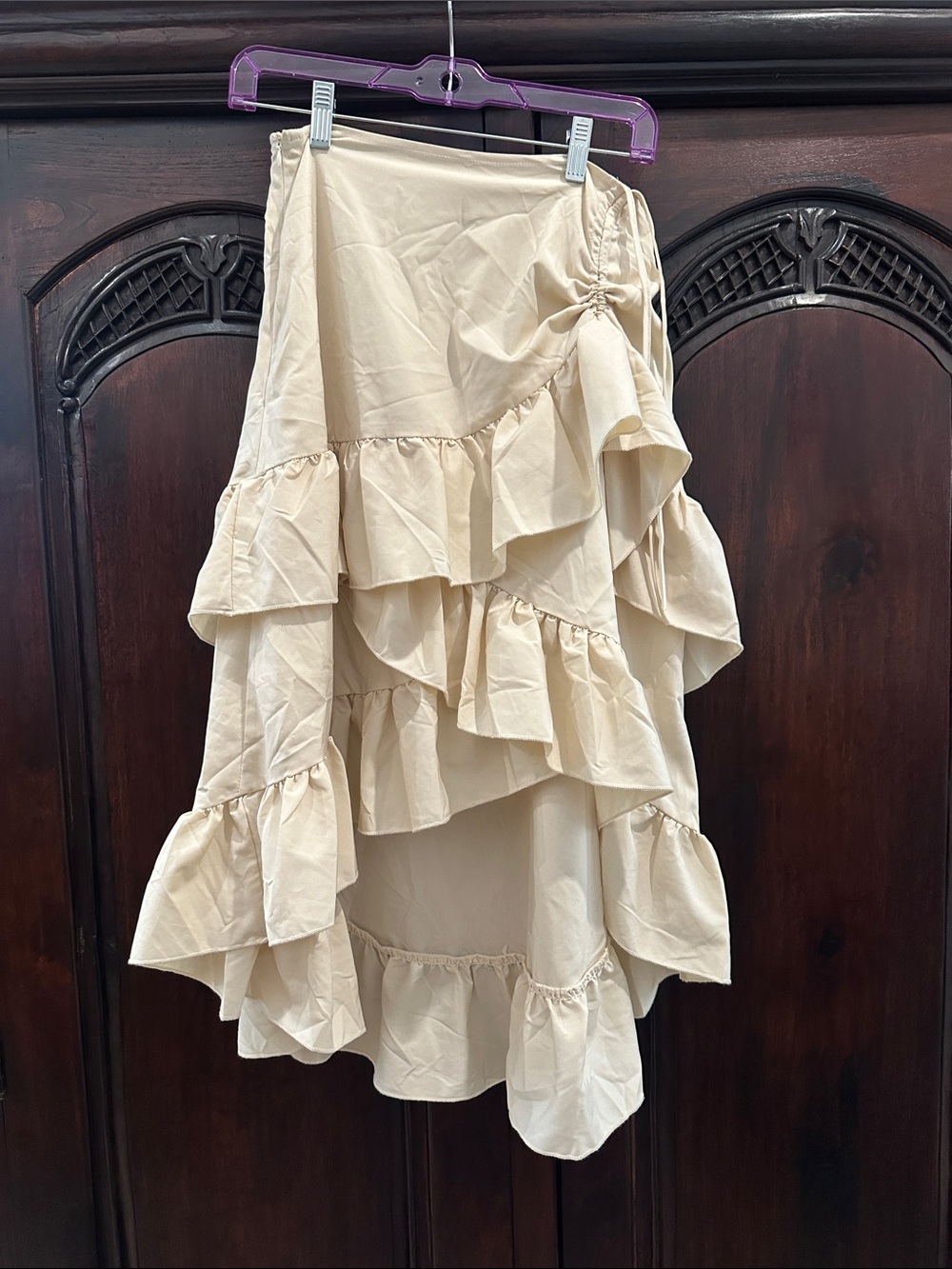Source Unknown Cream Tiered Ruffle Asymmetrical Skirt